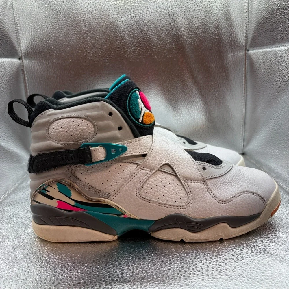 Size 7Y Air Jordan 8 Retro South Beach White Turbo Green Kids Shoes 305368-113 - Picture 2 of 10
